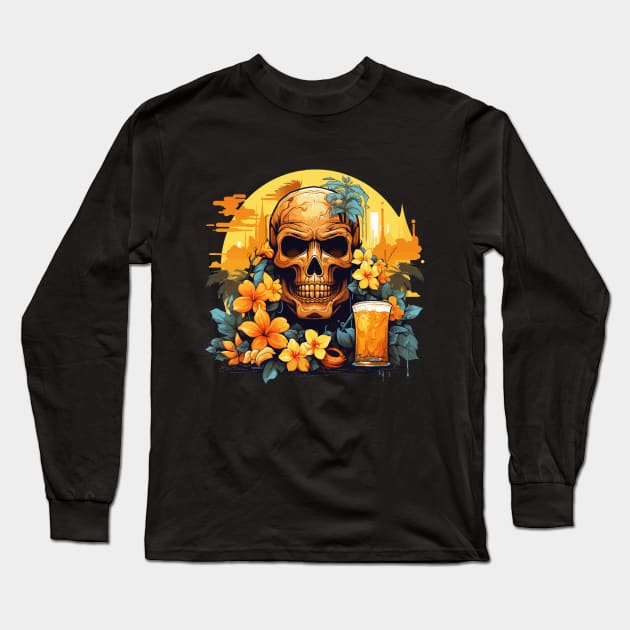 Skull and Drink (Vacation Mode) Long Sleeve T-Shirt by VelvetRoom